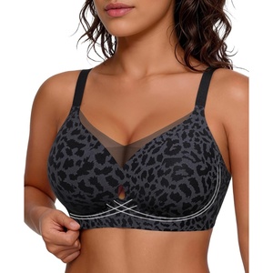 image:imagePopilush Womens Wireless Push Up Bra No Underwire Comfortable Supportive Mesh Crossover Bralette Seamless Everyday Tshirt BraLeopard Black